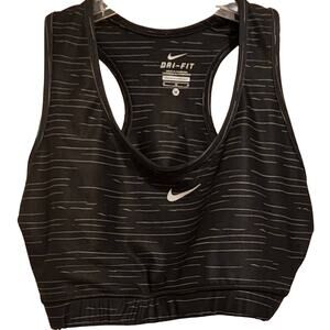 NIKE DRI-FIT Women's Sports Bra, Black/White Stripe, Size M